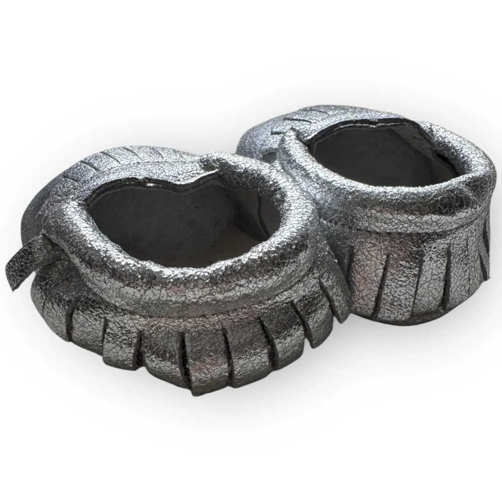 NWT Silver Genuine Leather Baby Moccasins - 6-12 Months
